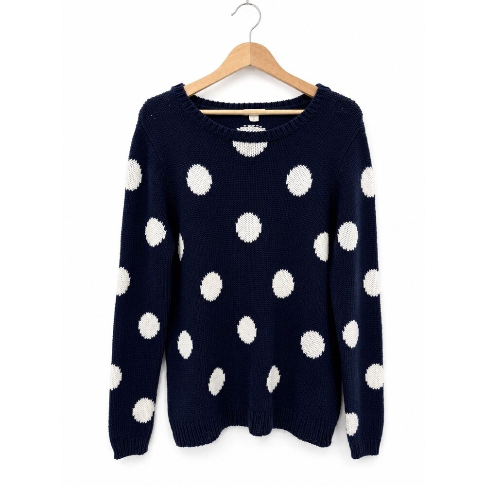Garnet Hill Blue Polka Dot Cotton Knit Sweater Coastal Classic Size XL